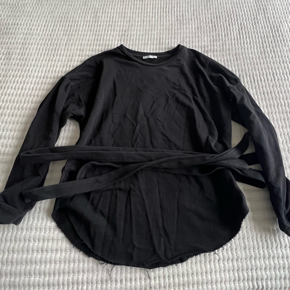 zara | medium black tie wrap around top